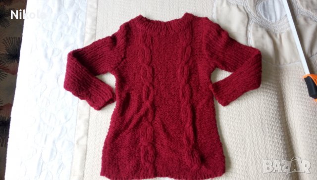 Плетен детски пуловер с дължина 46см за момиченце винено червен, снимка 8 - Детски пуловери и жилетки - 28682434