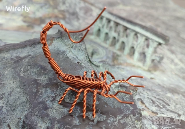 Скорпион от тел медна пластика ръчна изработка фигурка, снимка 5 - Декорация за дома - 51409104