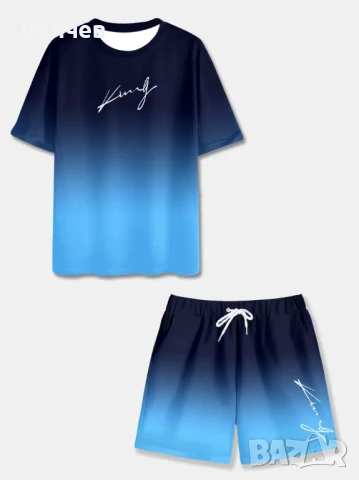 Модерен спортен  комплект-тениска и къс панталон, снимка 3 - Спортни дрехи, екипи - 46928108
