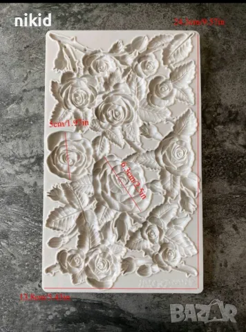 Голямо пано с много рози с листа роза силиконов молд форма фондан шоколад гипс декор, снимка 2 - Форми - 49092766