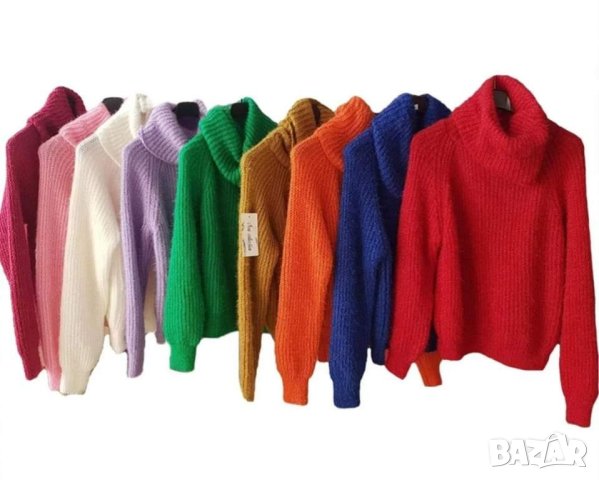 Дамски къс пуловер с яка 5 цвята, снимка 2 - Блузи с дълъг ръкав и пуловери - 43156137