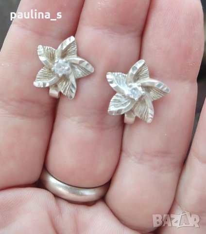 Сребърни обеци с циркони - цветя / проба 925 , снимка 2 - Обеци - 32395883