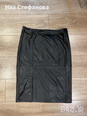 Нова елегантна черна кожена пола миди дължина с цепка ХЛ XL, снимка 6 - Поли - 43251646