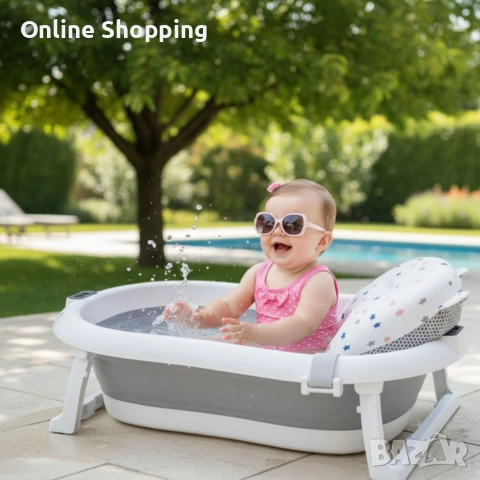 Сгъваема бебешка вана с термометър и възглавница, снимка 2 - Други - 53404777