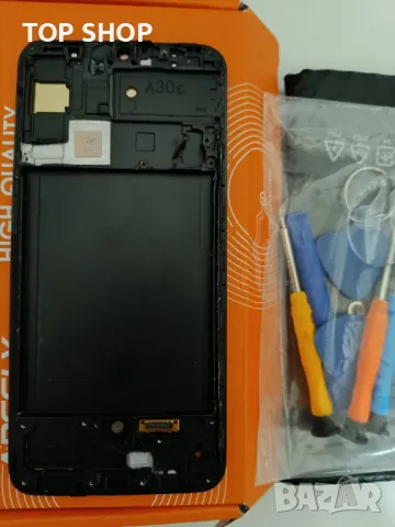 Дисплей с тъчскрийн Samsung Galaxy A30s A307, с рамка, черен, сервизен пакет GH82-21190A, снимка 3 - Тъч скрийн за телефони - 48274010