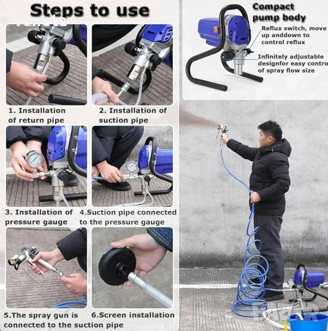 Електрическа помпа, пистолет за боядисване 750w, снимка 8 - Компресори - 53250141