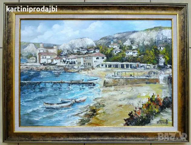 Продавам маслена картина " Плажът Балчик " , снимка 3 - Картини - 19887764
