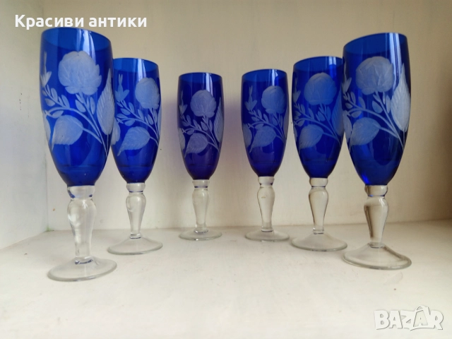 Кристални чаши Бохемия, колекционерски, високи, рьчна изработка, снимка 5 - Антикварни и старинни предмети - 52371671