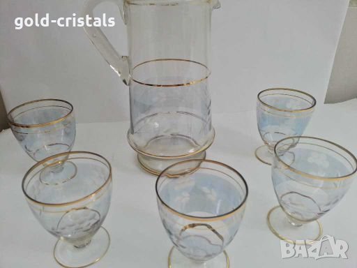 Ретро стъклени  кана и чашки , снимка 6 - Антикварни и старинни предмети - 28621414