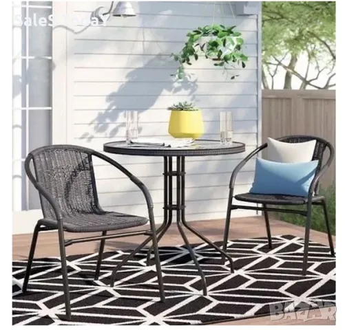 Маса със стъклен плот, метални крака, черна, 70см