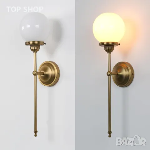 JIMUBEAM индустриална винтидж стенна лампа, бял стъклен глобус, снимка 6 - Лампи за стена - 49511635