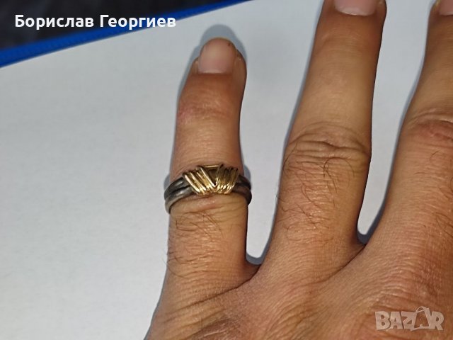 Сребърен пръстен 925 със злато 14 С, снимка 4 - Пръстени - 38253204