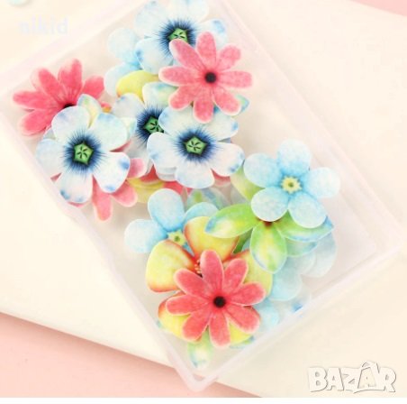 ядивни цветя вафлена хартия пъстроцветни за консумация украса на торта и мъфини, снимка 5 - Други - 33466151