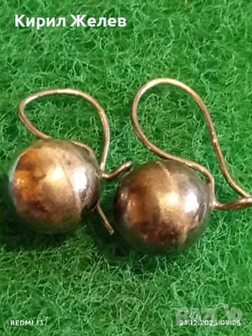Стари сребърни ретро обеци тип Топче стилен дизайн 50977, снимка 4 - Обеци - 52881568