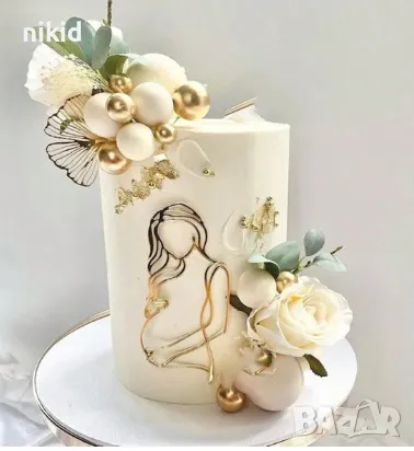 Бременна жена контур златен топер украса декор торта парти baby shower, снимка 2 - Други - 47793320