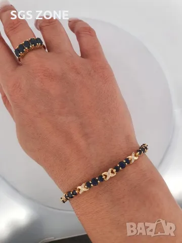 Сребърна Гривна със Сапфири, Рубини, Изумруди, снимка 7 - Гривни - 50378193