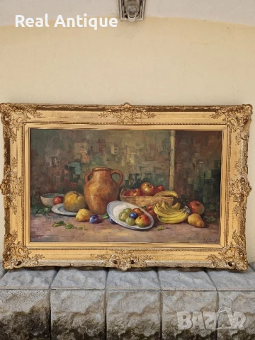 Изключителна огромна антикварна авторска майсторска картина масло върху платно , снимка 3 - Антикварни и старинни предмети - 50644642