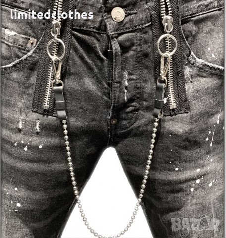 DSQUARED D2 Grey Zipped Painted Chain Biker Мъжки Дънки size 48 (32), снимка 4 - Дънки - 26787978