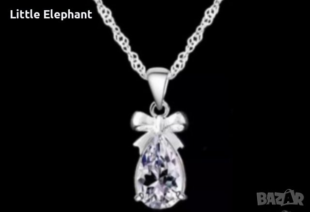 Sale Сребърно колие капка с кристал и панделка,white/ново, снимка 1
