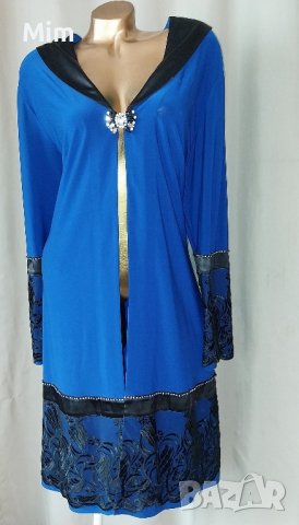 pracci 52 Син халат с черен сатен и дантела , снимка 2 - Нощници - 43522254