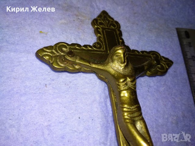 Старо КРАСИВО ОРНАМЕНТИРАНО ГОЛЯМО НАСТОЛНО МЕСИНГОВО РАЗПЯТИЕ КРЪСТ 42679, снимка 5 - Декорация за дома - 43919948