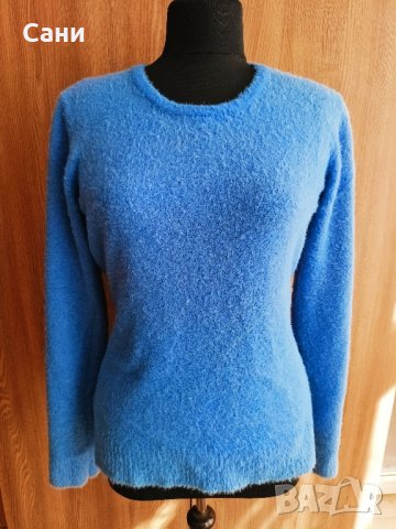 Синя пухена блуза, снимка 3 - Блузи с дълъг ръкав и пуловери - 43660293