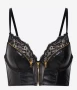 80 С Черен сутиен от кожа и дантела с златист цип , снимка 2