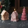 3D Коледни къщички Силиконов молд форма калъп за свещи гипс сапун , снимка 2