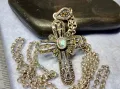 АВТОРСКИ АЖУРЕН СРЕБЪРЕН КРЪСТ СРЕБРО 925 NF с КРАЛСКИ СЕДЕФ МАРКАЗИТИ СРЕБЪРНА ВЕРИЖКА ИТАЛИЯ 41807, снимка 8