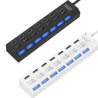 USB HUB 7-портов, с индивидуални ключета и светодиоди, снимка 1 - Кабели и адаптери - 42984395