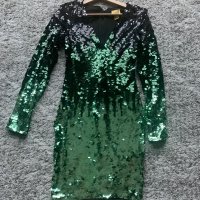 Зелена празнична рокля H&M с пайети, снимка 2 - Рокли - 35123443