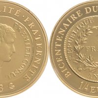 1/4 евро Френска златна монета 1/10 oz "200 години от създаването на франка" 2003, снимка 1 - Нумизматика и бонистика - 38216395