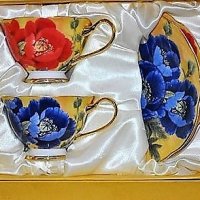 Красиви чаши за кафе с цветя от костен порцелан, снимка 5 - Сервизи - 33270333