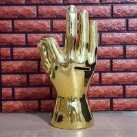 1286 Голяма керамична касичка ръка OK златен цвят, снимка 3 - Декорация за дома - 27264176