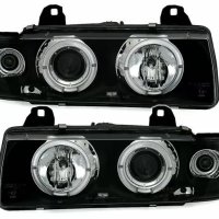 Кристални фарове за BMW E36 Angel Eyes (91-99) 4d sedan - черни, снимка 1 - Аксесоари и консумативи - 40280771