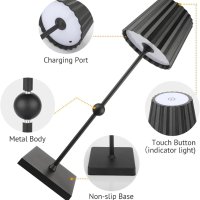 TONGLIN Безжична настолна лампа, 5200mAh акумулаторна LED сензорна черна, снимка 3 - Лед осветление - 44088086