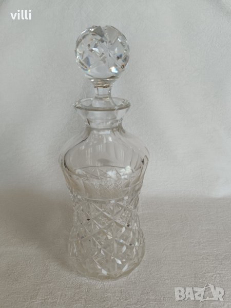 Винтидж викторианска гарафа с талия от оловен кристал, снимка 1