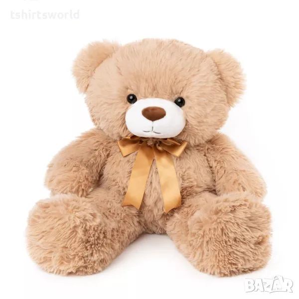 Ново голямо кафяво плюшено мече с панделка, 70см, снимка 1