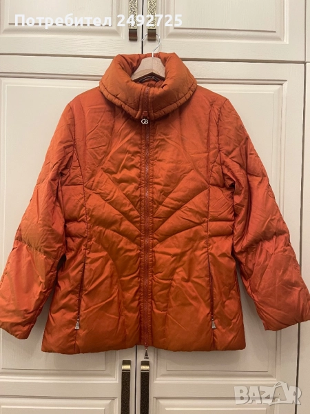 2 бр Яке гъши пух оранжево и тъмно синьо с качулка, снимка 1