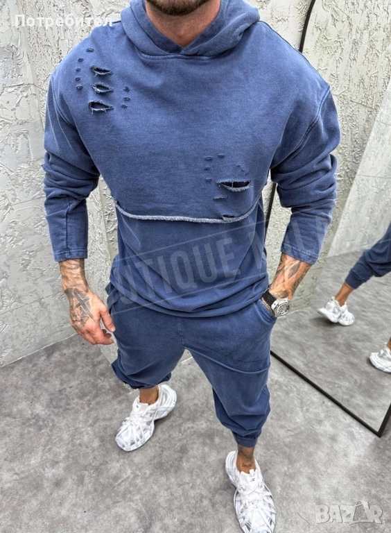 Мъжки спортен син екип със дупки, снимка 1