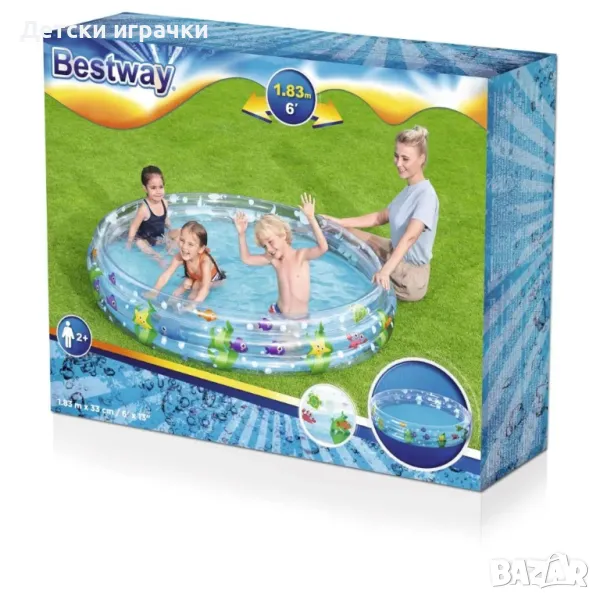 Детски надуваем басейн Bestway, 183 х 33 см, 3 пръстена, PVC, морски свят, снимка 1