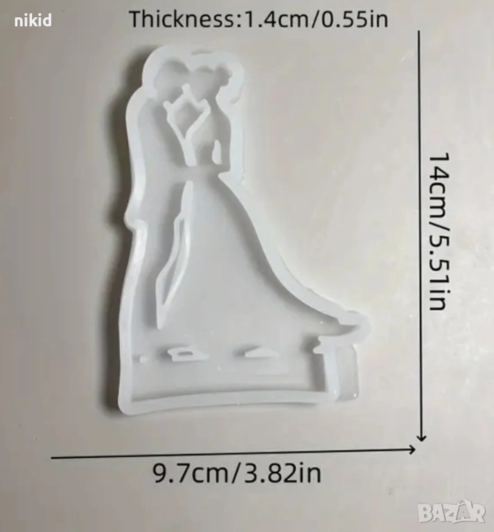 Двойка силует младоженци булка сватбен силиконов молд форма фондан шоколад гипс смола декор украса , снимка 1