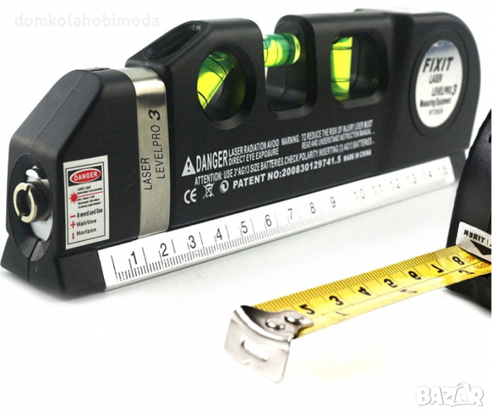 Лазерен нивелир Хоризонтален, вертикален и 45-градуса нивелири вградена рулетка 2,5м, снимка 1