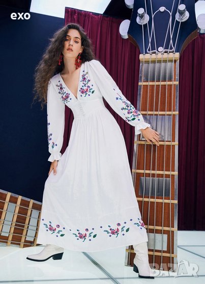 Бяла рокля бродерия, Макси рокля,  рокля бродерия, снимка 1