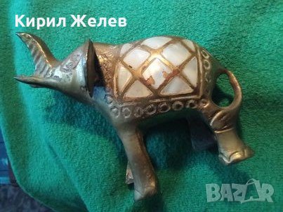 Стара РЯДКА БРОНЗОВА ФИГУРКА СЛОНЧЕ за ЩАСТИЕ СТАТУЕТКА МАЙСТОРСКИ ИНКРУСТИРАНА със СЕДЕФ 32846, снимка 1