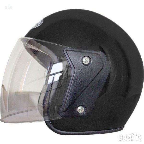 Каска за мотор със слюда, универсален размер, черен гланц, снимка 1