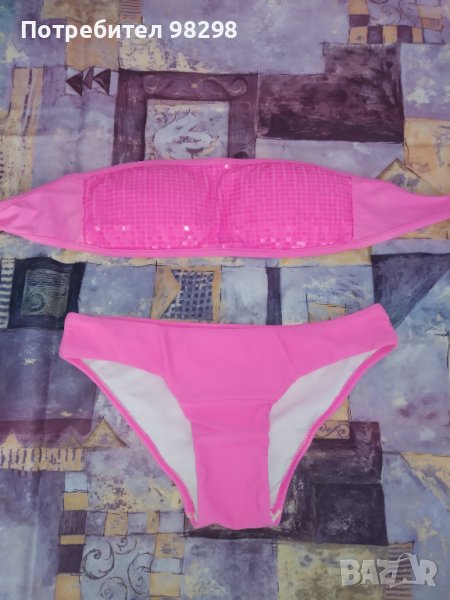 Ново! Страхотен розов бански с пайети размер С, снимка 1