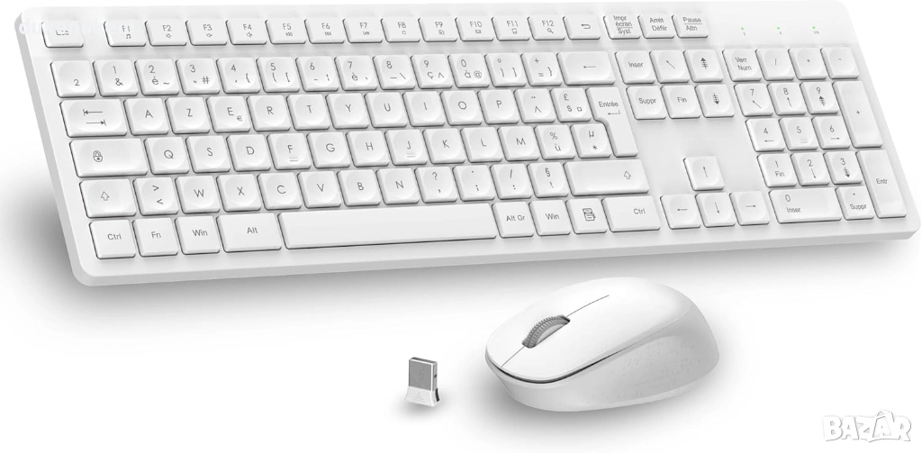 Безжичен комплект клавиатура и мишка – ултратънък и тих (AZERTY), снимка 1
