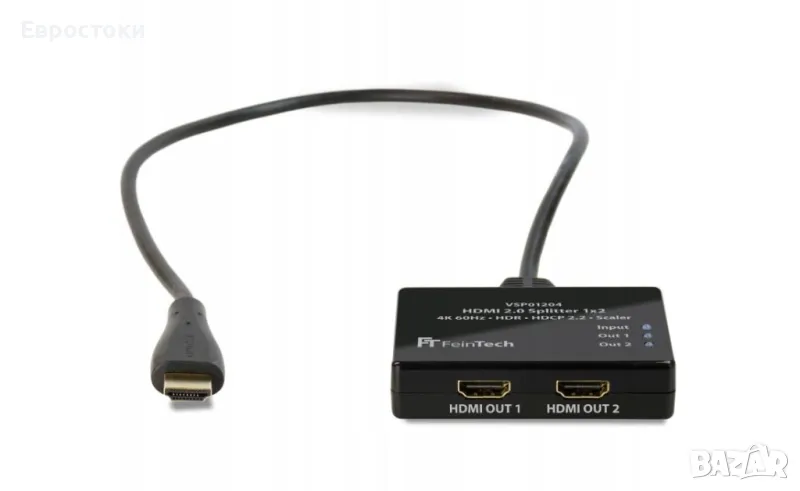 Разопаковано Цена: 40 лв. FEINTECH VSP01204 HDMI ULTRA-HD 4K 60HZ HDR сплитер 1 вход 2 изход вкл, снимка 1