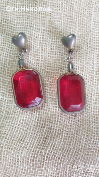 Старинни обици с цвят на рубин, снимка 1